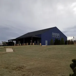 a blue barn