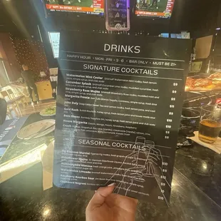 Bar drinks menu