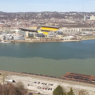 a view of the river and stadium