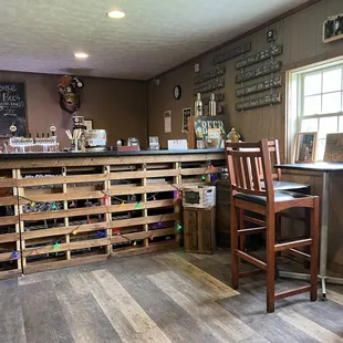 a bar with wooden pallets
