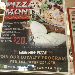 pizza of the month sign