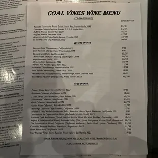 Wine menu
