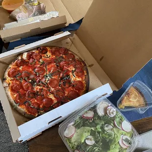 Meatball dip, Pepperoni &amp; Whipped Ricotta pizza (ricotta on side for takeout), house salad