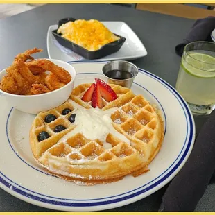 The waffle and  with a bowl of cheddar cheese grits on the side was delicious!!!