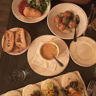 Sticky buns, curry peanut soup, fried goat cheese and fried brie.