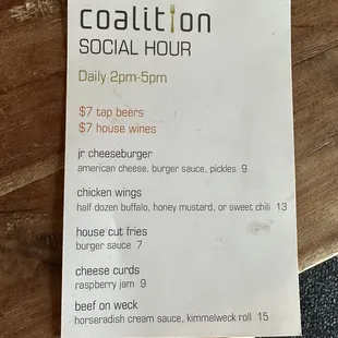 Happy hour menu