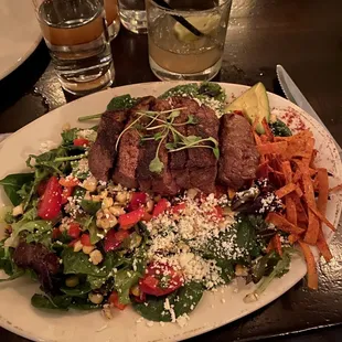 Charred corn salad with steak - delish, somehow both light and very filling!