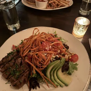 Charred corn salad with steak
