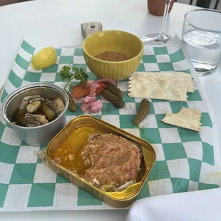 All this for $38?! Canned fish when the menu says "grilled salmon"?! 6 crackers?! No thank you.