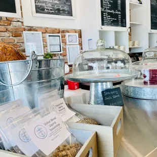 a variety of baked goods on display