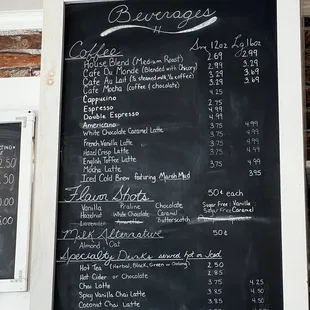 Beverage menu