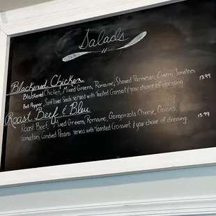 Salad menu