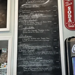 Sandwich menu