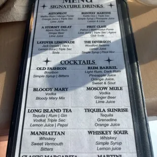Drink menu