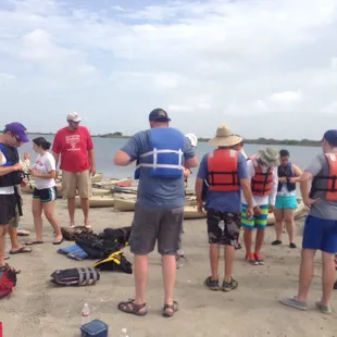 Just about to hit the water, they provide life jackets for everyone of all sizes and a few dry boxes.