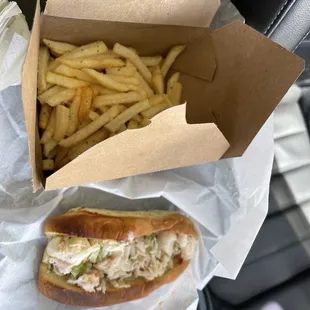 Lobster roll was mini and did not have fresh lobster for $26.  It was smaller than the size of the small box of fries.