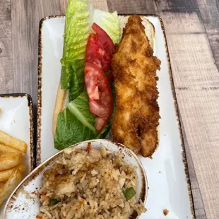 Fish sandwich and crab fried rice