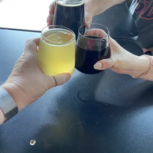 Kambucha, Dark Form Stout and Diet Coke :).  Something for everyone and the place is open, airy and has a good vibe.   Cheers!