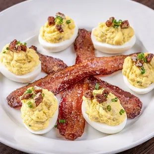 Deviled Eggs w. Spiced Pecans &amp; Sugar Cured Bacon at Coastal Flats