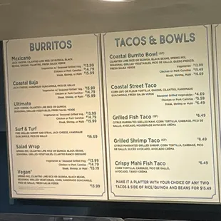 menus and prices