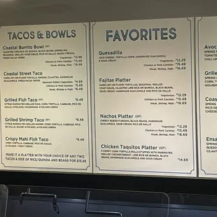 menus on the wall