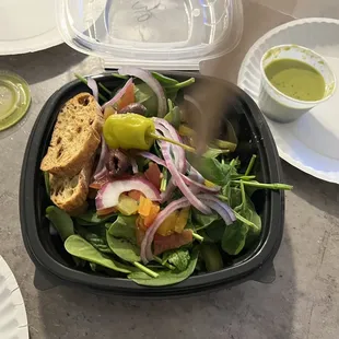 Spring salad with sweet basil vinaigrette dressing