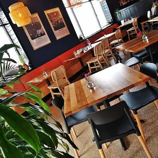 tables and chairs in a restaurant