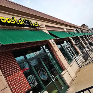 the entrance to a restaurant