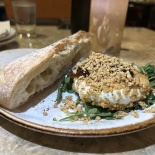 Goat cheese and fig jam with sourdough crostini