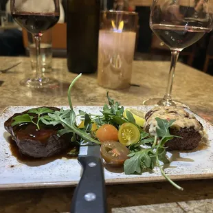 Petite filet with demi-glaze and Jumbo lump crab cake.