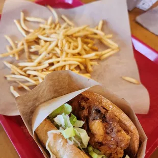 Chicken burger and fries