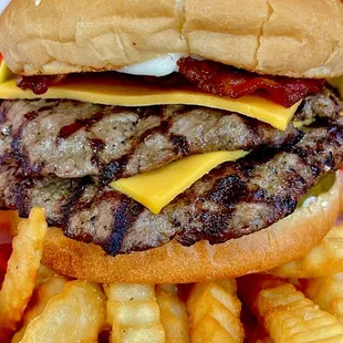 a hamburger and fries