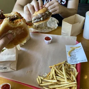 Spicy burger and fries