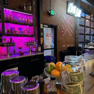 a bar with neon lights