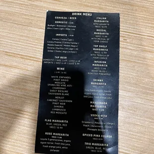 Drink menu