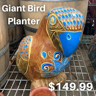 Check out these giant bird planters we just received! We currently have 3 different colors &amp; they are $149.99 each.