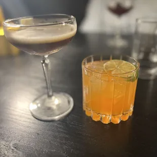 Espresso martini and mezcal cocktail