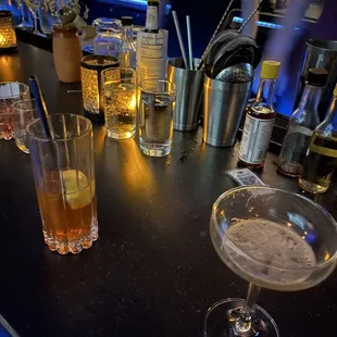 left--concoction the owner made to settle my stomach and it worked.  right--delicious espresso martini.