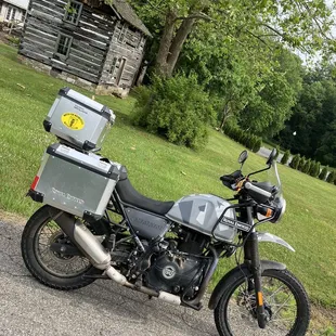 a motorcycle parked on the side of the road