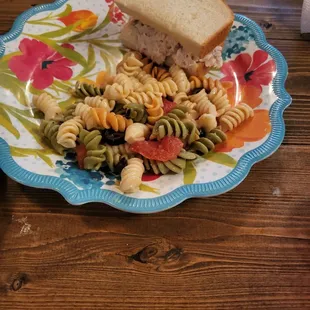 Tuna salad on white/ pasta salad