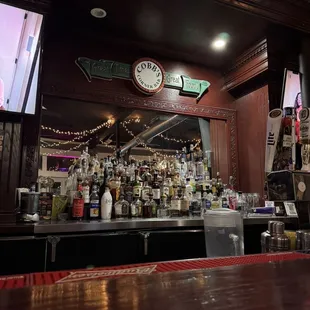 bar counter and clock