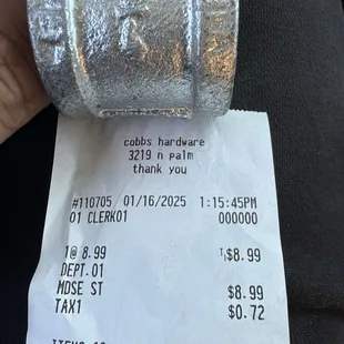 Receipt and part