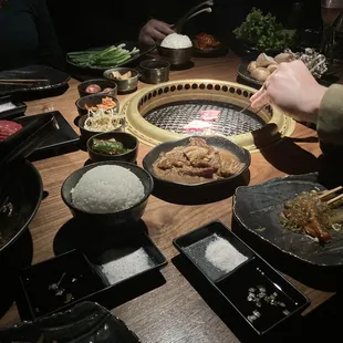 Variety of meats, veggies, and japchae