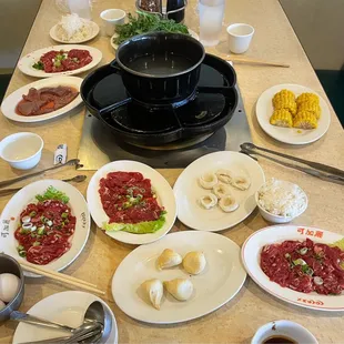 a variety of dishes on a table