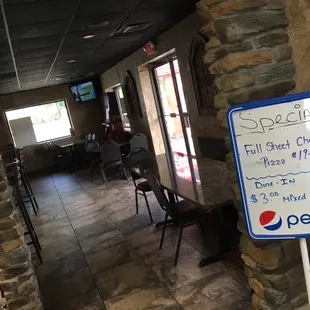 a sign in a restaurant