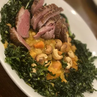 Kale curry dish with duck breast added!