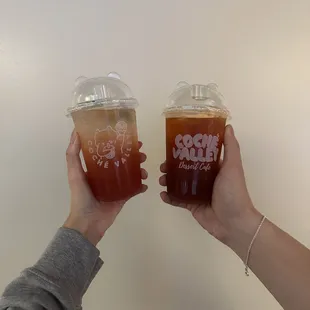 Strawberry sparkling jasmine tea &amp; Lemon Thai ice tea [taken to-go]