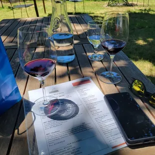 glasses of wine on a picnic table