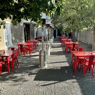tables and chairs outside a restaurant