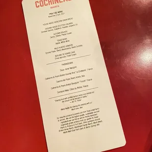 Prix fixe menu